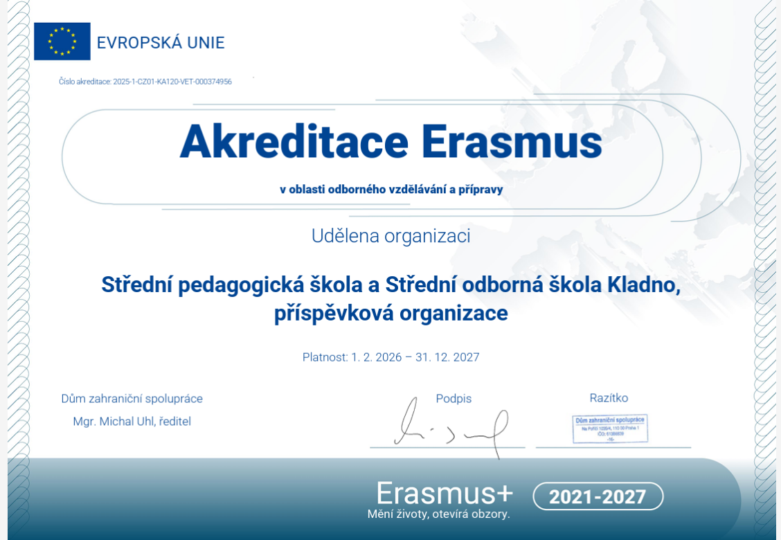 Máme akreditaci Erasmus+ v odborném vzdělávání!