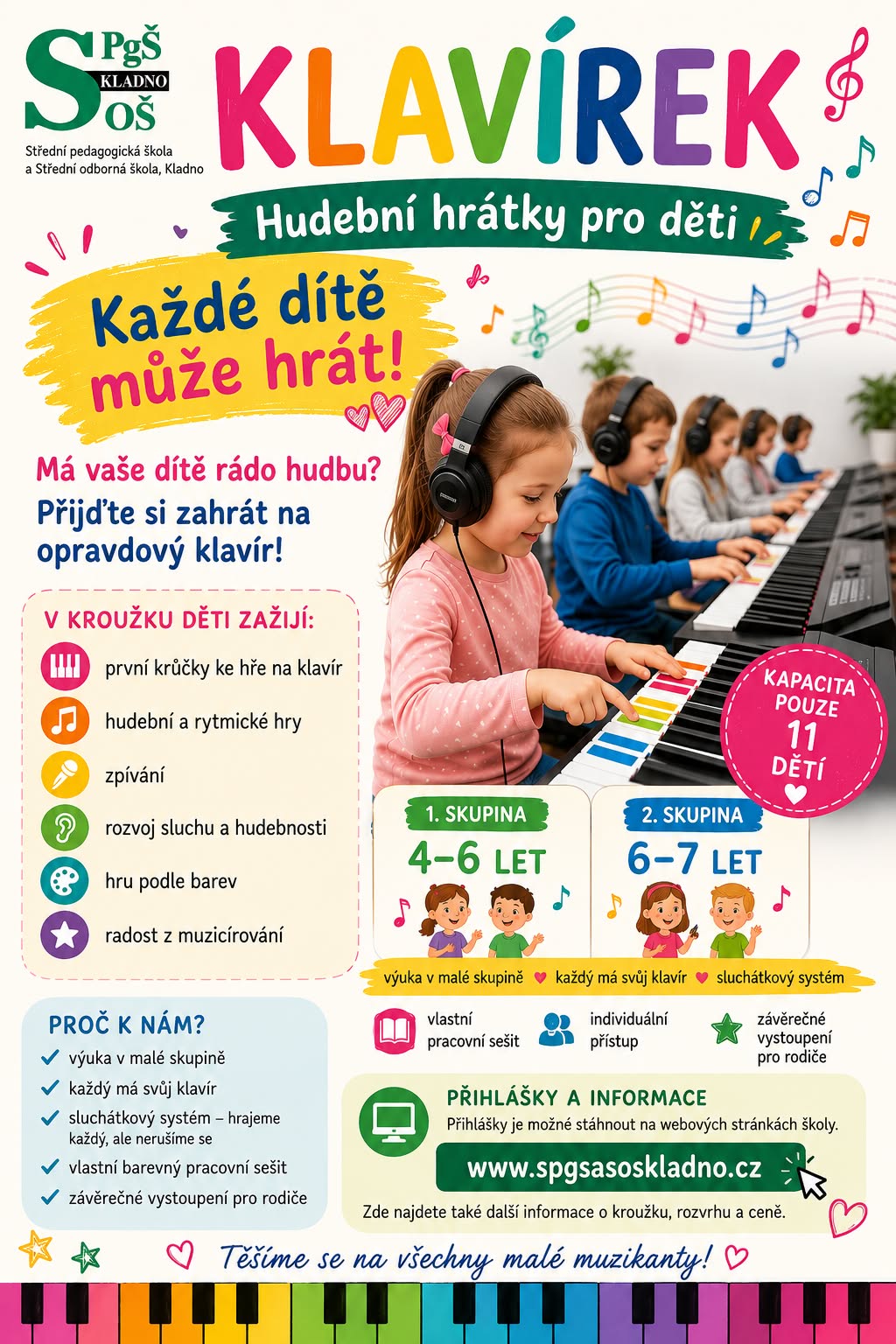 Klavírní kroužek pro děti 4–7 let od října nového školního roku